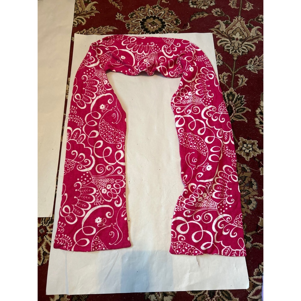 Vera Bradley Pink White Bird Floral Scarf Cotton Viscose Silk Cashmere Blend 57"